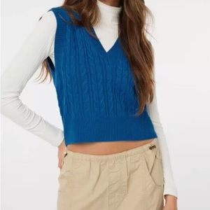 blue v-neck cable sweater vest